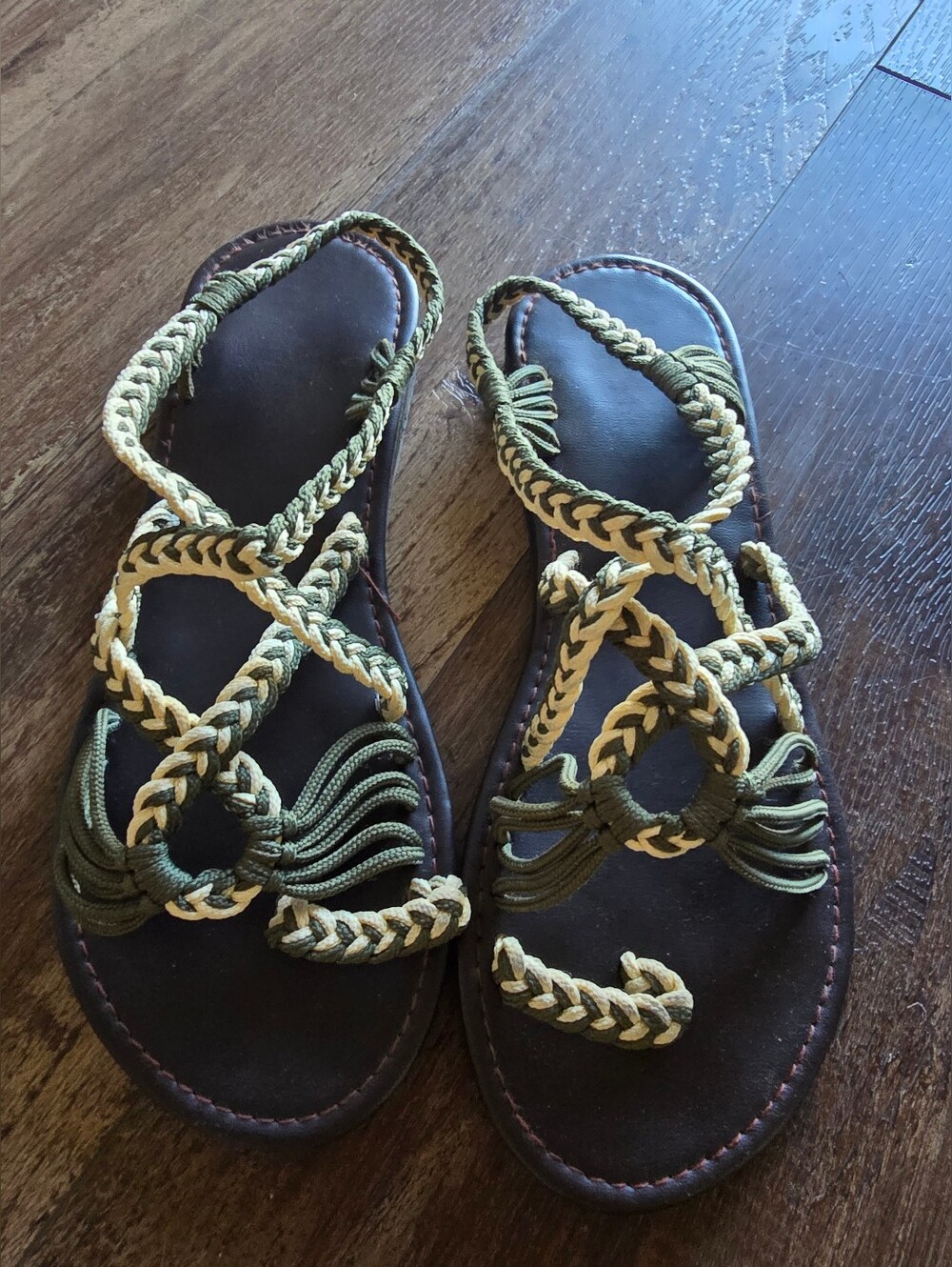 Braided Olive and Cream Women's Sandals